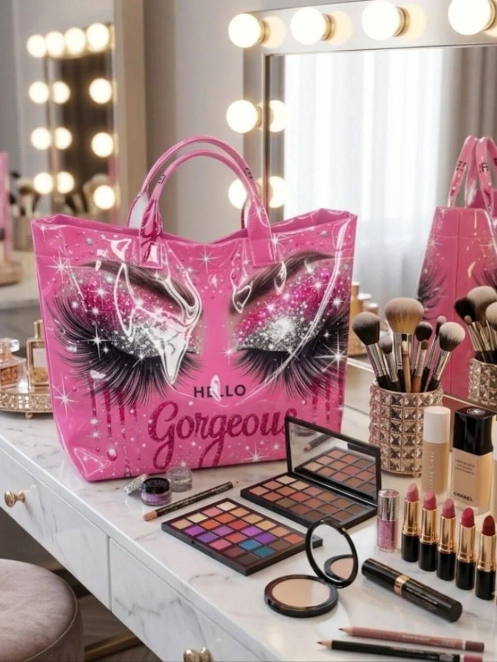 Cute Hello Gorgeous Spaarkle Eye Print Daily Commute Hand Tote Bag